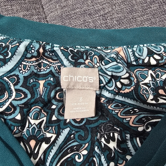 Chico's Size 3 (Approx Size 16) Blue and Black Asymmetrical 3/4 Sleeve Tunic - Picture 6 of 8